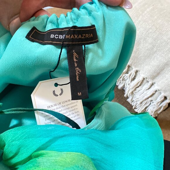 BCBGMAXAZRIA Blue Tie Dye Balloon Halter Collar Dress, size Medium - Picture 10 of 13